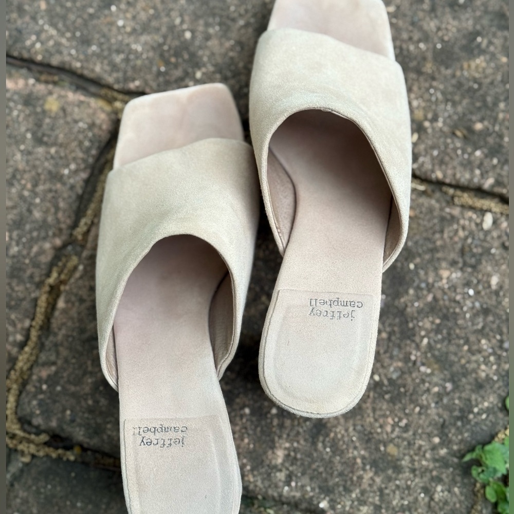 Jeffrey Campbell Tan Mules with Geometric Heel
